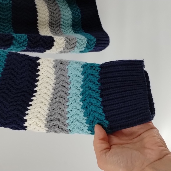 Falls Creek blue green color block stripe button cardigan sweater large XL - Picture 5 of 9